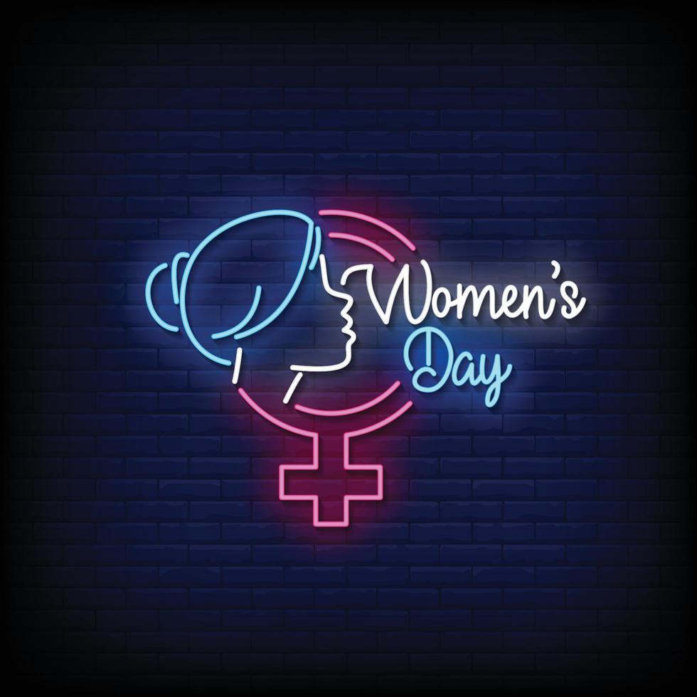 neon teken Dames dag met steen muur achtergrond vector illustratie