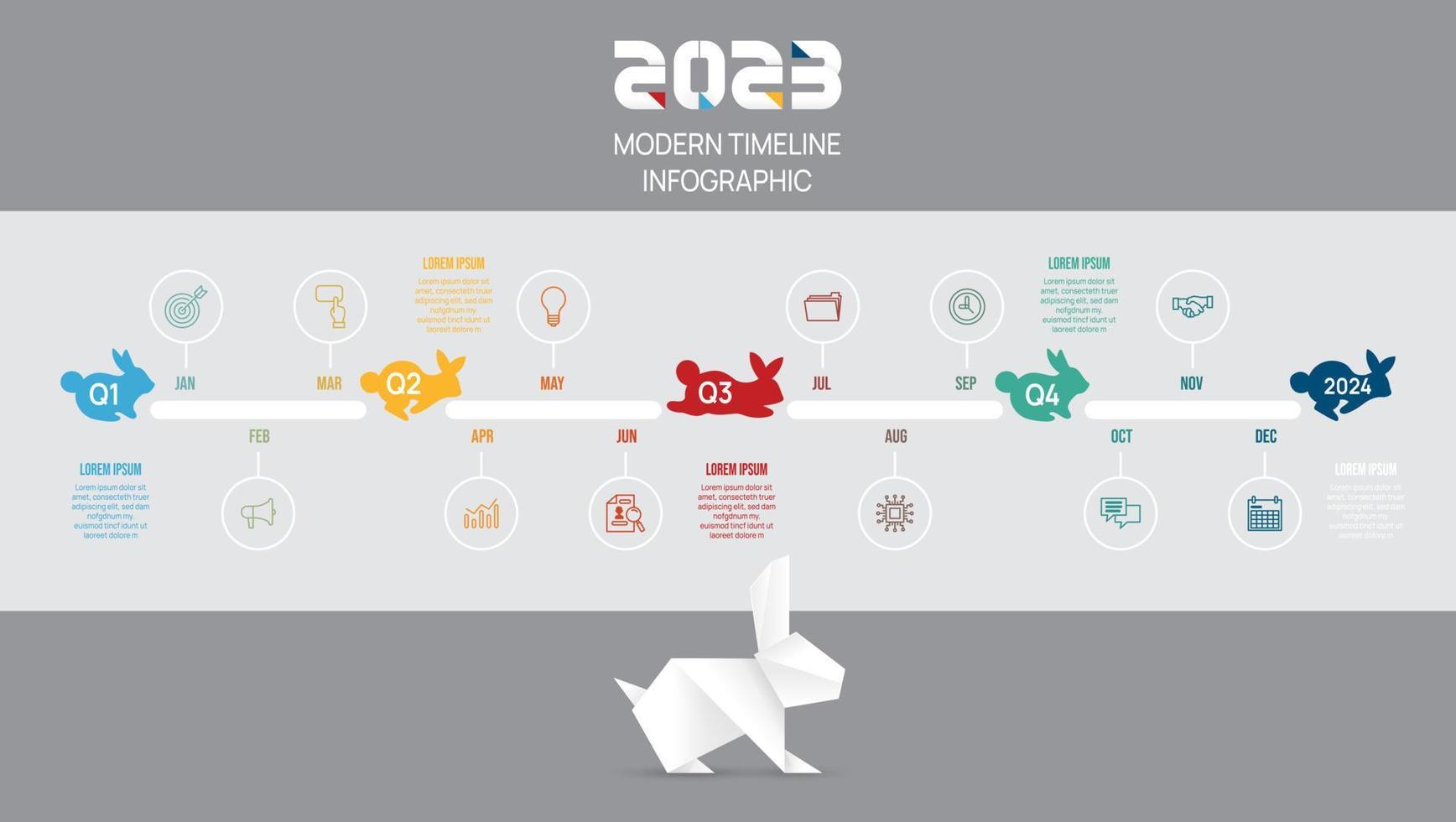 infographic 2023 sjabloon voor bedrijf. modern konijn tijdlijn diagram kalender en 4 kwartaal onderwerpen, kan worden gebruikt voor vector infografieken, stromen grafieken, presentaties, websites.