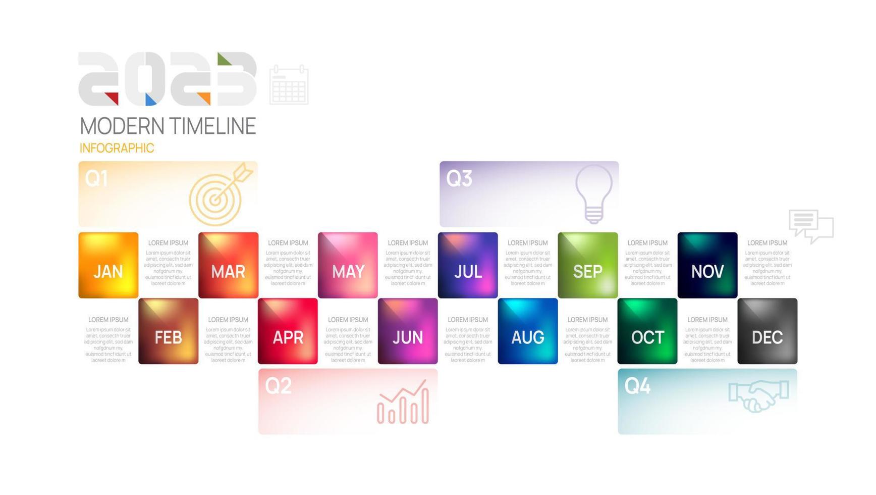 infographic 2023 sjabloon voor bedrijf. modern tijdlijn diagram kalender en 4 kwartaal onderwerpen, kan worden gebruikt voor vector infografieken, stromen grafieken, presentaties, websites.