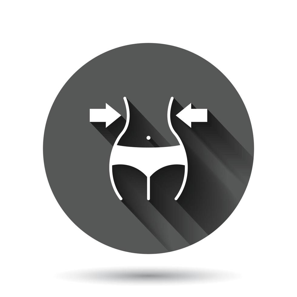 gewicht verlies icoon in vlak stijl. buik vector illustratie Aan zwart ronde achtergrond met lang schaduw effect. atletisch taille cirkel knop bedrijf concept.