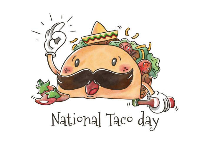 Schattig Taco karakter met Jalapeños voor nationale tacadag vector
