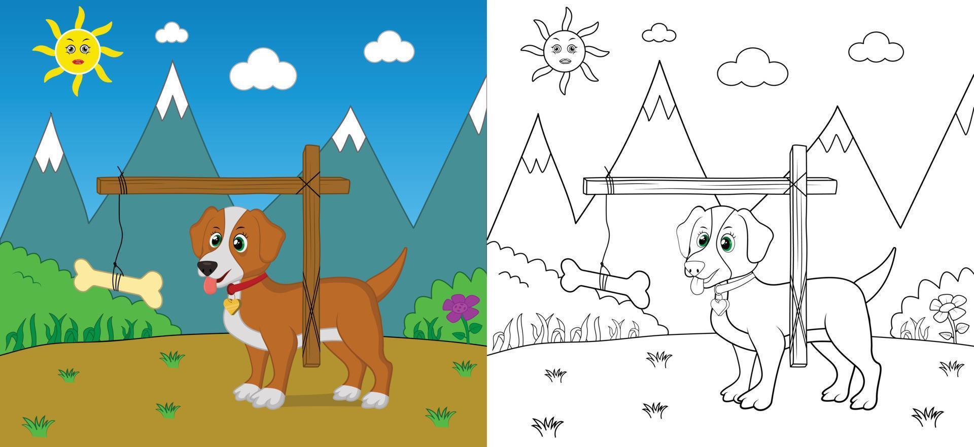 schattig tekenfilm hond kleur bladzijde met lijn kunst vector illustratie