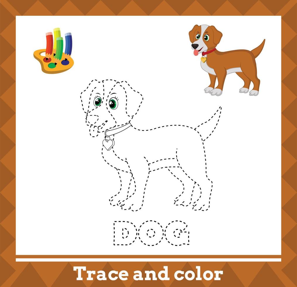 spoor en kleur voor kinderen, hond vector kinderen werkzaamheid bladzijde