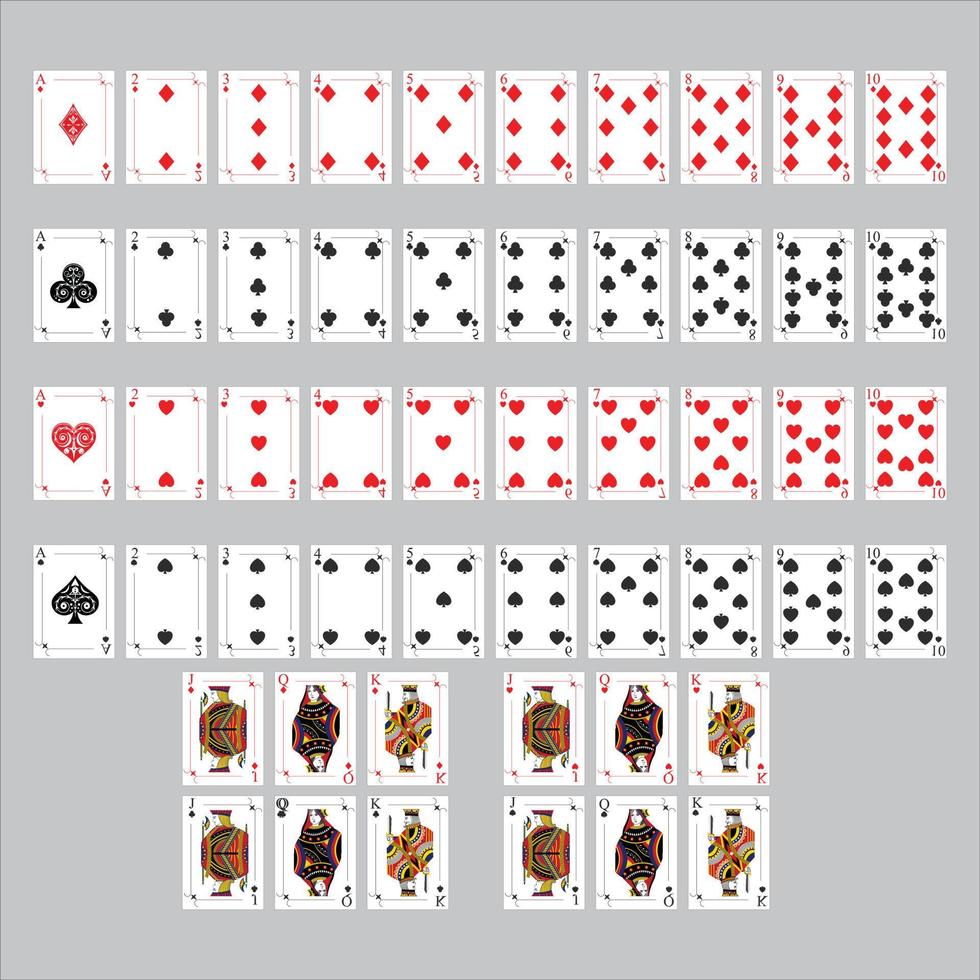 poker spelen kaarten, vol dek. grijs achtergrond in een scheiden laag vector