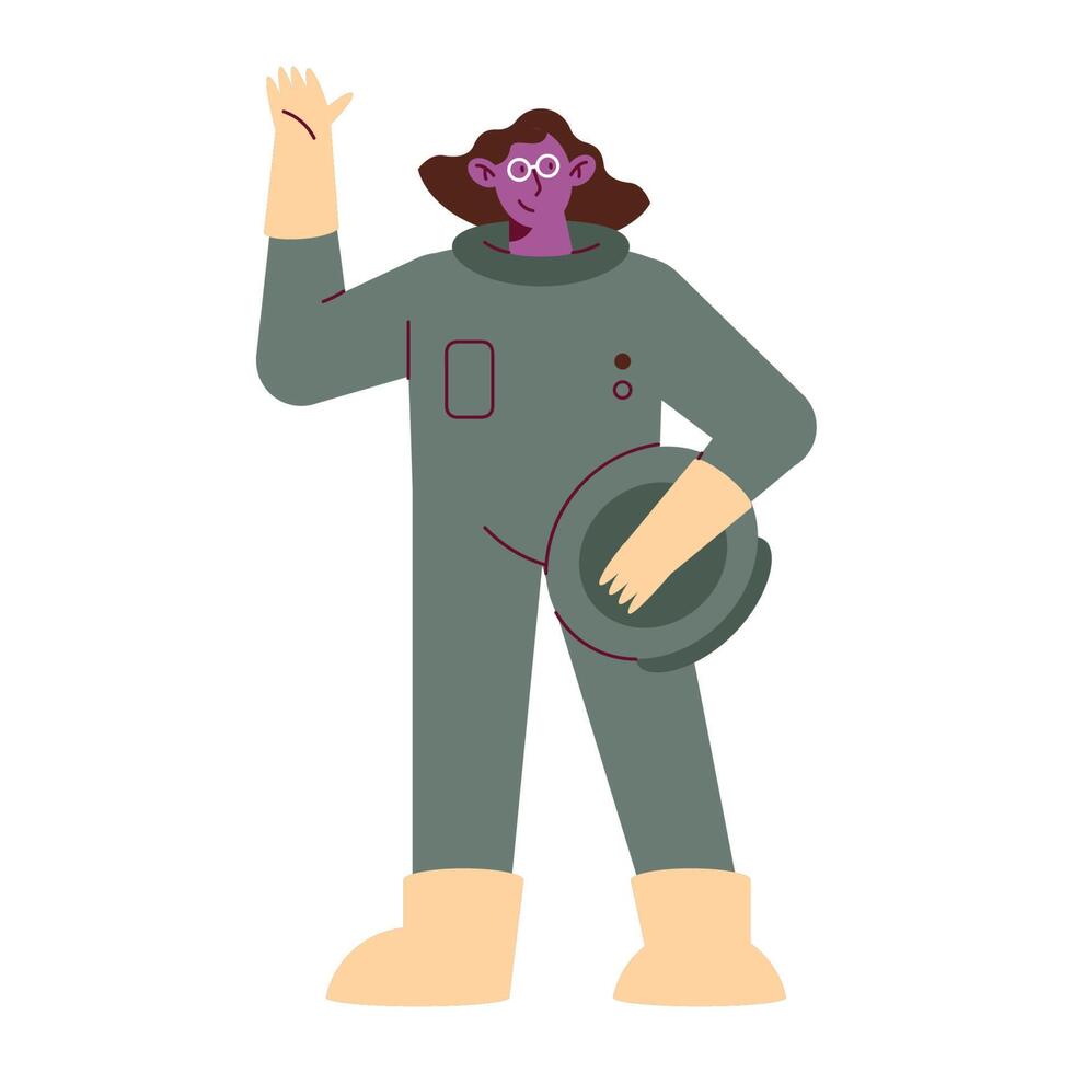 vrouw astronaut saludaterend vector