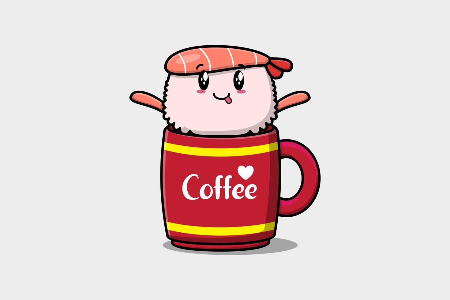 sushi garnaal schattig illustratie in een koffie kop vector