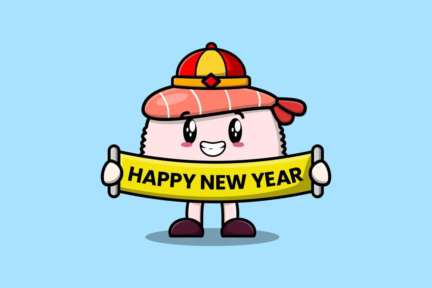 schattig tekenfilm sushi garnaal Chinese gelukkig nieuw jaar vector