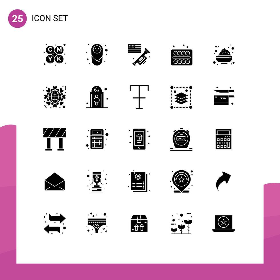 modern reeks van 25 solide glyphs pictogram van pap kom spreker leerling schilderij bewerkbare vector ontwerp elementen