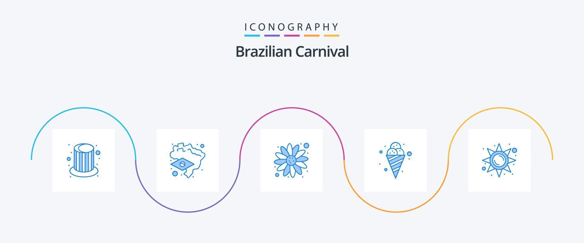 braziliaans carnaval blauw 5 icoon pak inclusief zon licht. licht. bloem. helderheid. ijs room vector