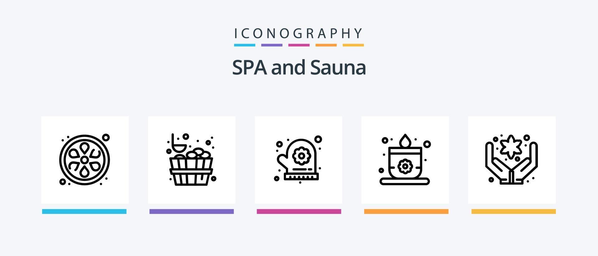 sauna lijn 5 icoon pak inclusief . mand. parfum. hout. bloem. creatief pictogrammen ontwerp vector