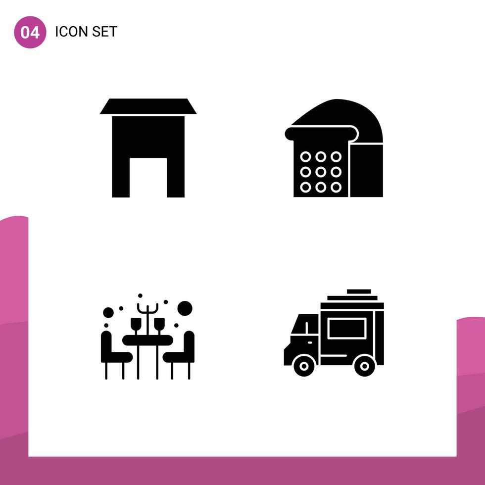 reeks van 4 modern ui pictogrammen symbolen tekens voor gebouw tafel winkel brood auto bewerkbare vector ontwerp elementen