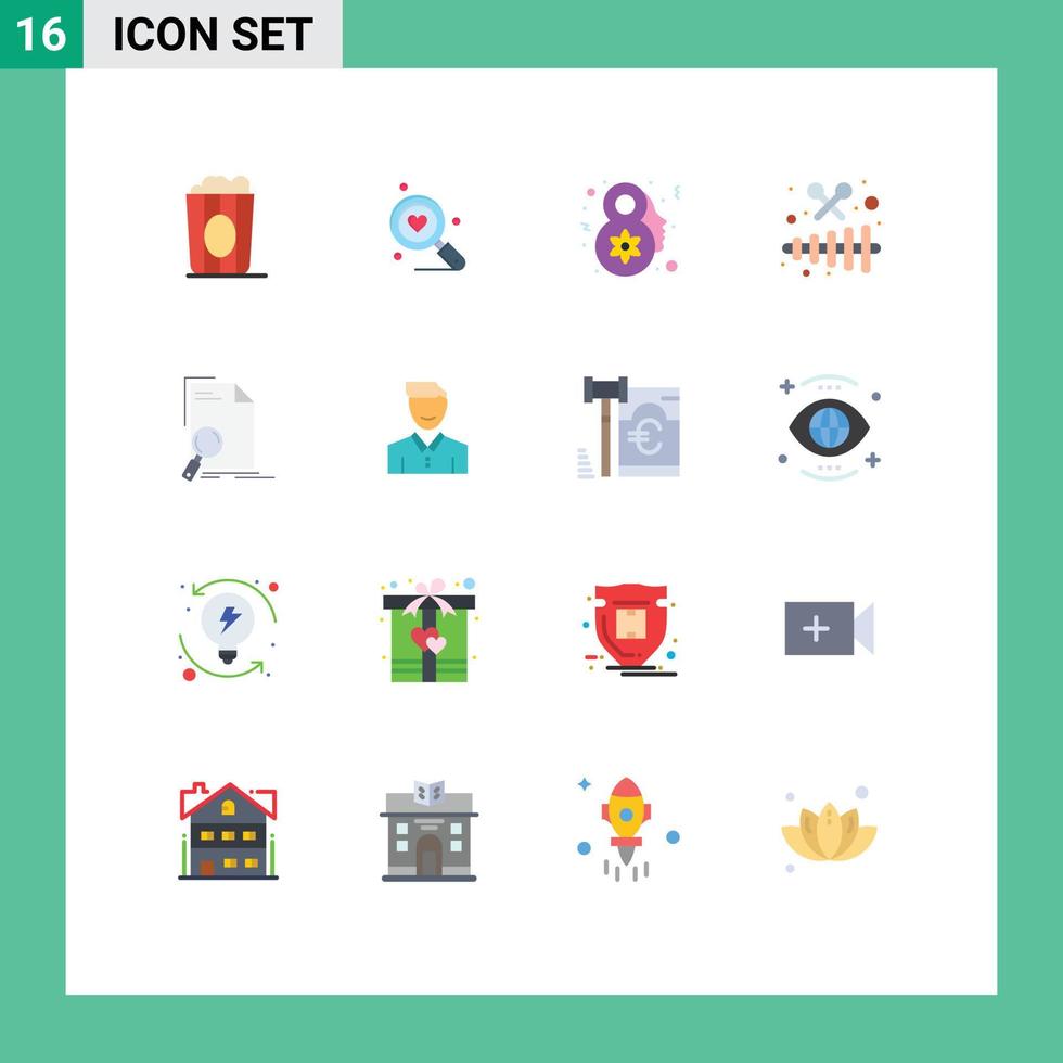 universeel icoon symbolen groep van 16 modern vlak kleuren van het dossier analyse acht maart partij muziek- bewerkbare pak van creatief vector ontwerp elementen