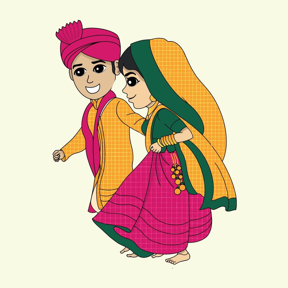 Indisch bruiloft tekenfilm karakter vector