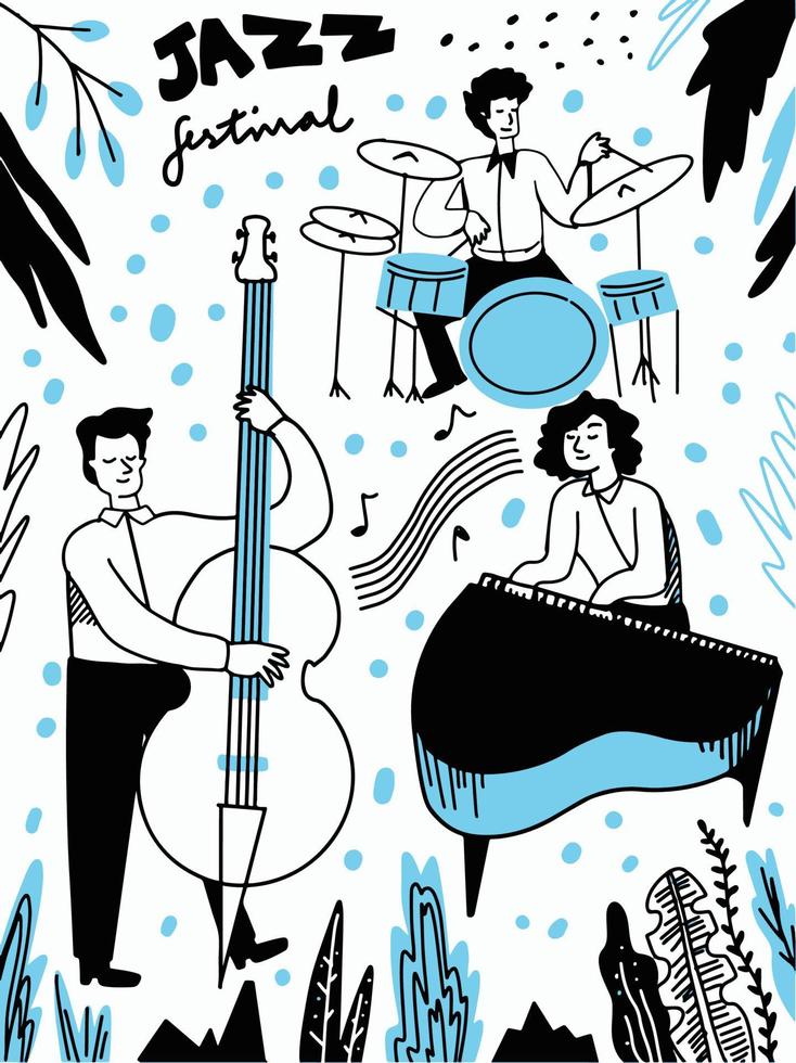 jazz- muziek- festival Hoes poster concept. Mens Speel instrument vector illustratie.