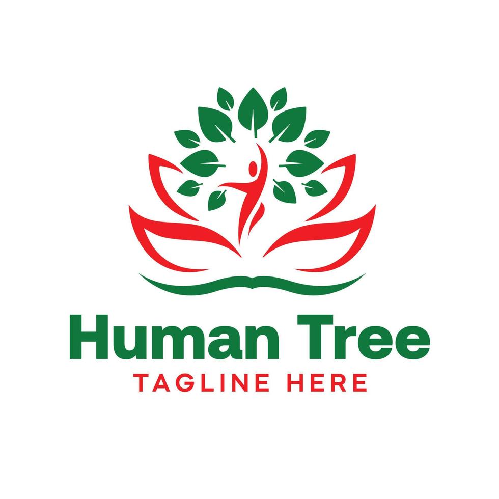 menselijk boom met lotus bloem logo ontwerp vector
