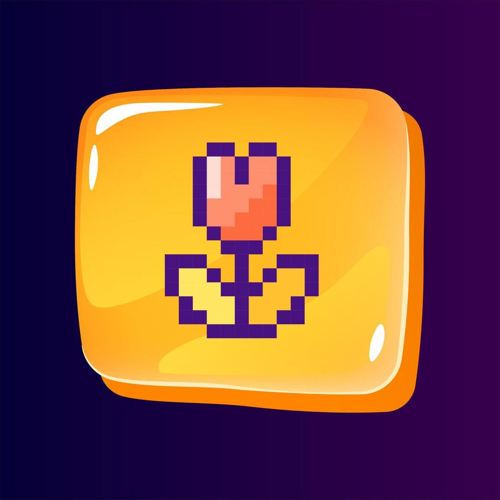 bloem glanzend ui knop met korrelig kleur icoon. goederen voor tuinieren. online bloemen op te slaan. bewerkbare 8 bit grafisch element Aan glimmend glas rechthoek vorm geven aan. geïsoleerd beeld voor speelhal, video spel ontwerp vector