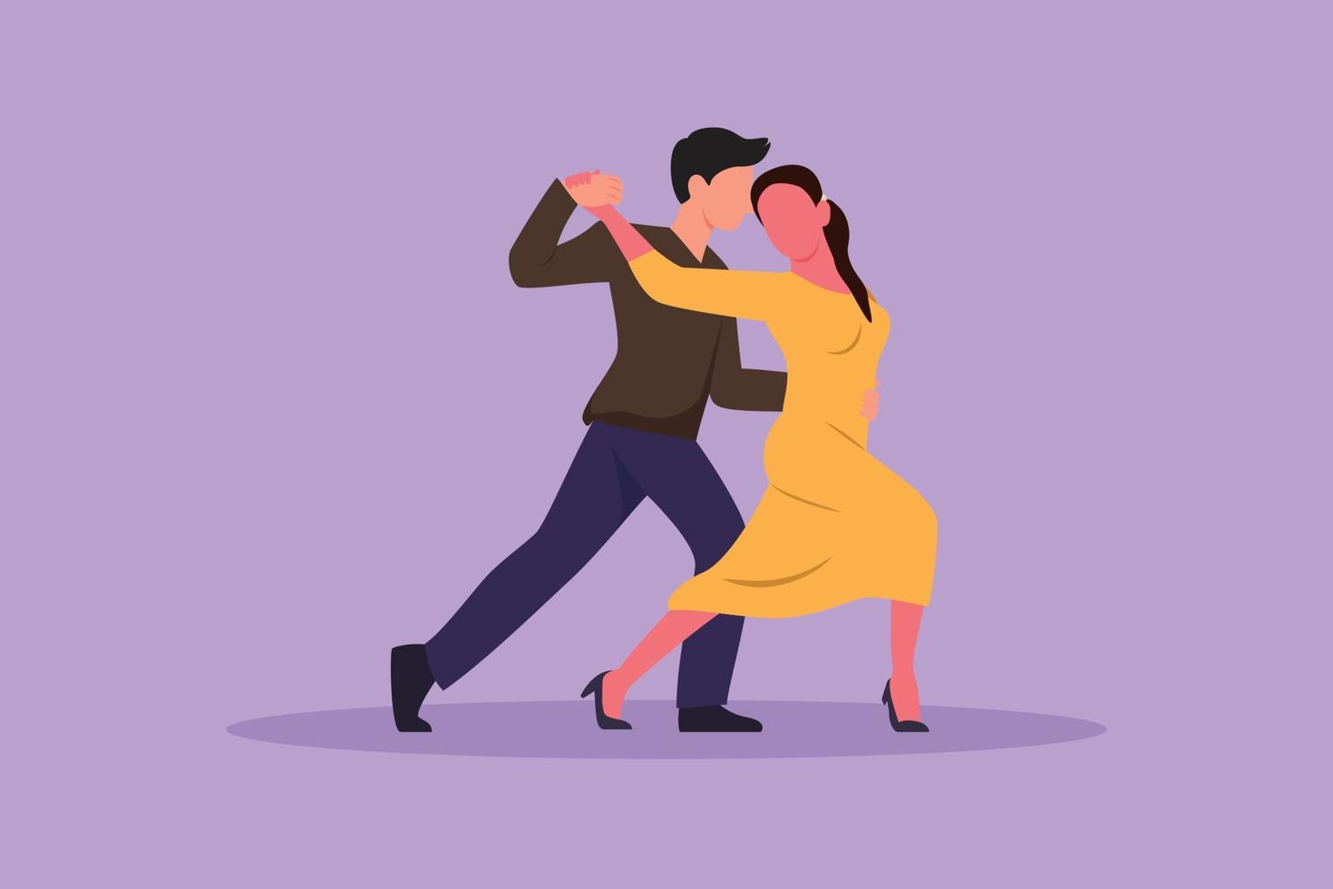 karakter vlak tekening mensen dansen salsa. jong Mens en vrouw in dans. paren van dansers met wals tango en salsa stijlen beweegt. gelukkig paar dansen Bij feest. tekenfilm ontwerp vector illustratie