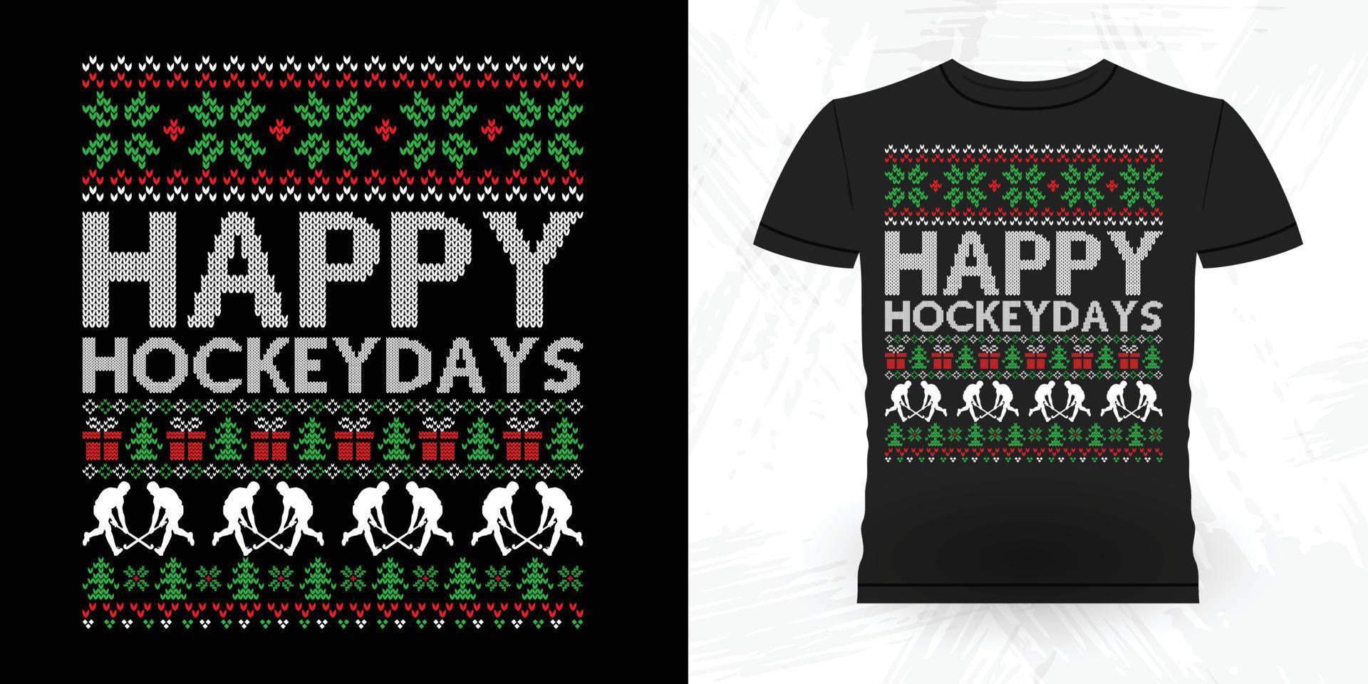 Kerstmis minnaar grappig sport- hockey speler geschenk retro wijnoogst hockey t-shirt ontwerp vector