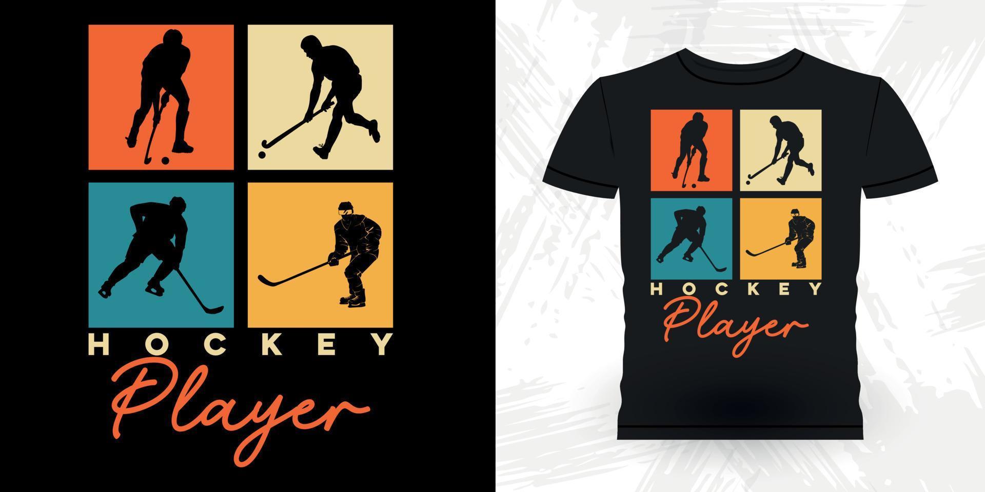 grappig sport- hockey speler geschenk retro wijnoogst hockey t-shirt ontwerp vector