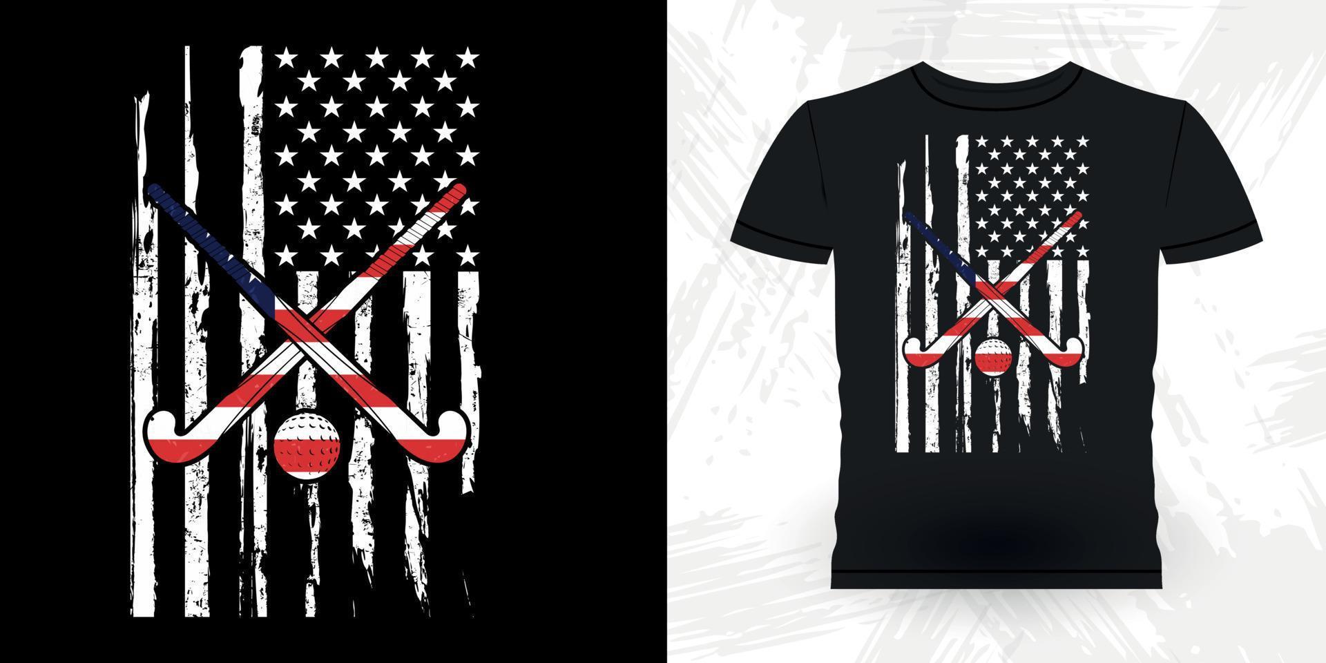 Amerikaans vlag grappig sport- hockey speler geschenk retro wijnoogst hockey t-shirt ontwerp vector