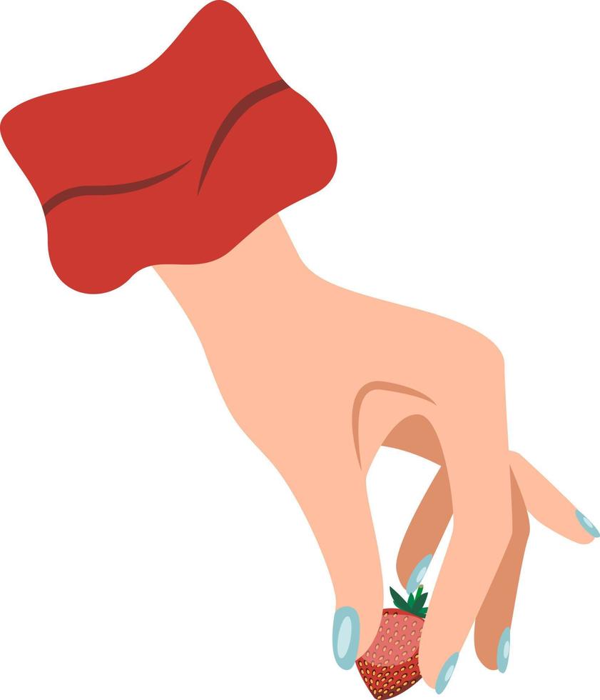 mooi vrouw hand- Holding rood aardbei in vingers geïsoleerd Aan wit achtergrond vector