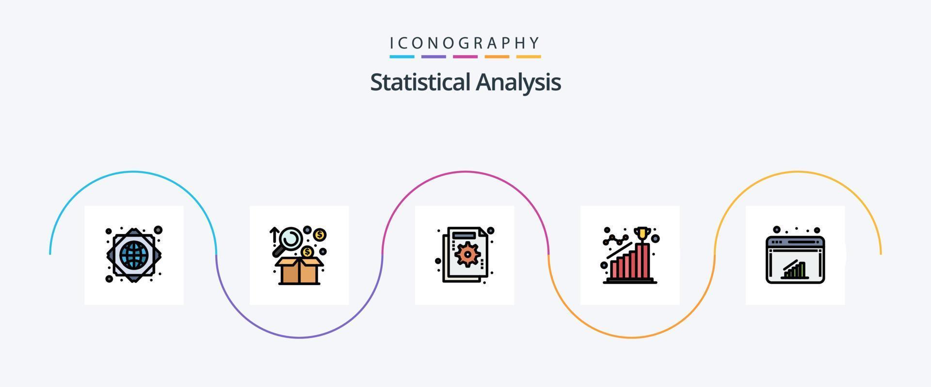 statistisch analyse lijn gevulde vlak 5 icoon pak inclusief stap. doel. analyse. prestatie. diagram vector