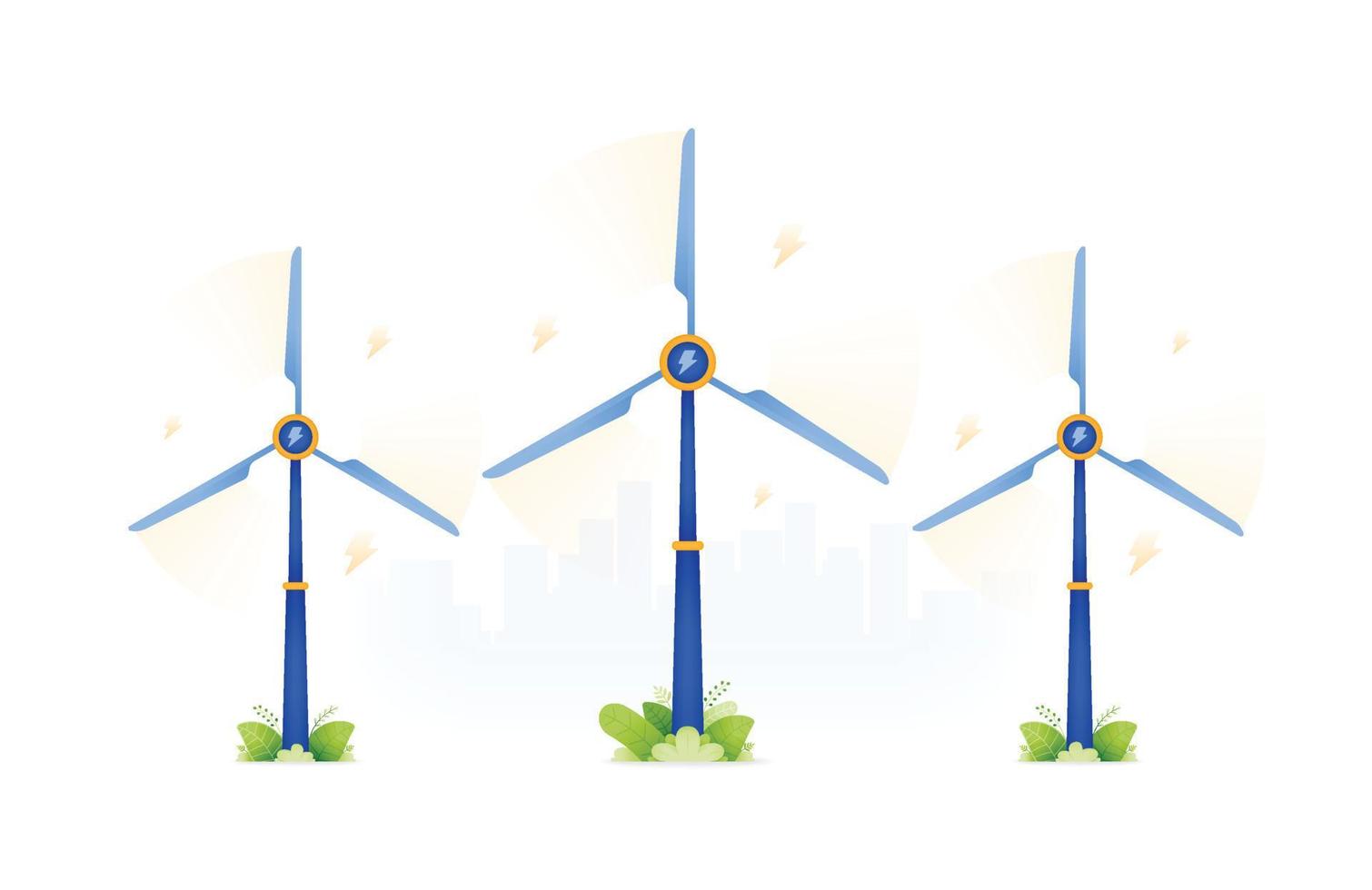 ontwerp illustratie van groen energie dat is milieuvriendelijk en maatschappelijk vriendelijk door gebruik makend van wind turbine. windmolen laag energie uitstoot en veilig. kan worden gebruikt voor web, website, affiches, appjes, brochures vector