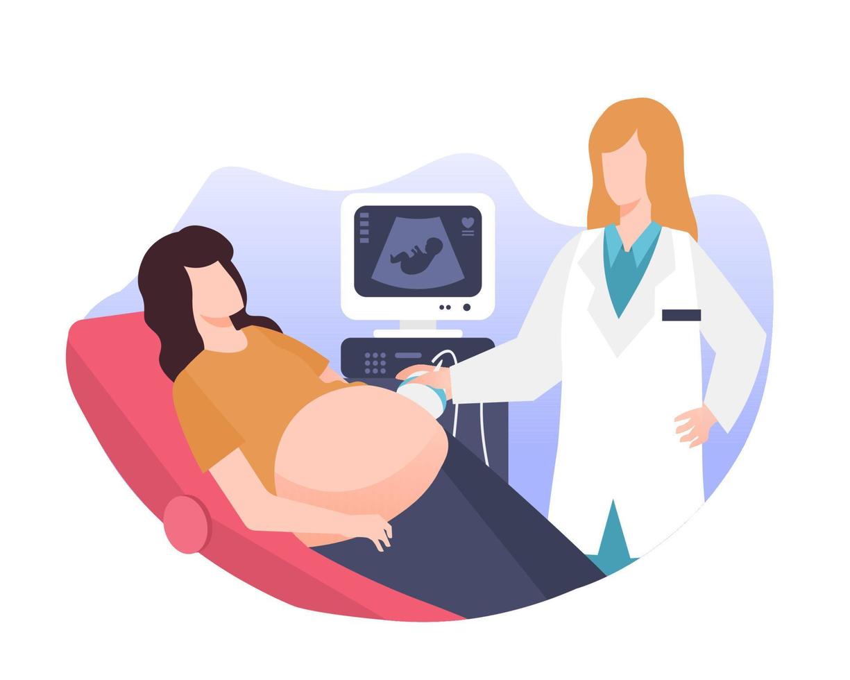 zwanger vrouw hebben echografie scannen Bij de medisch kliniek illustratie vector