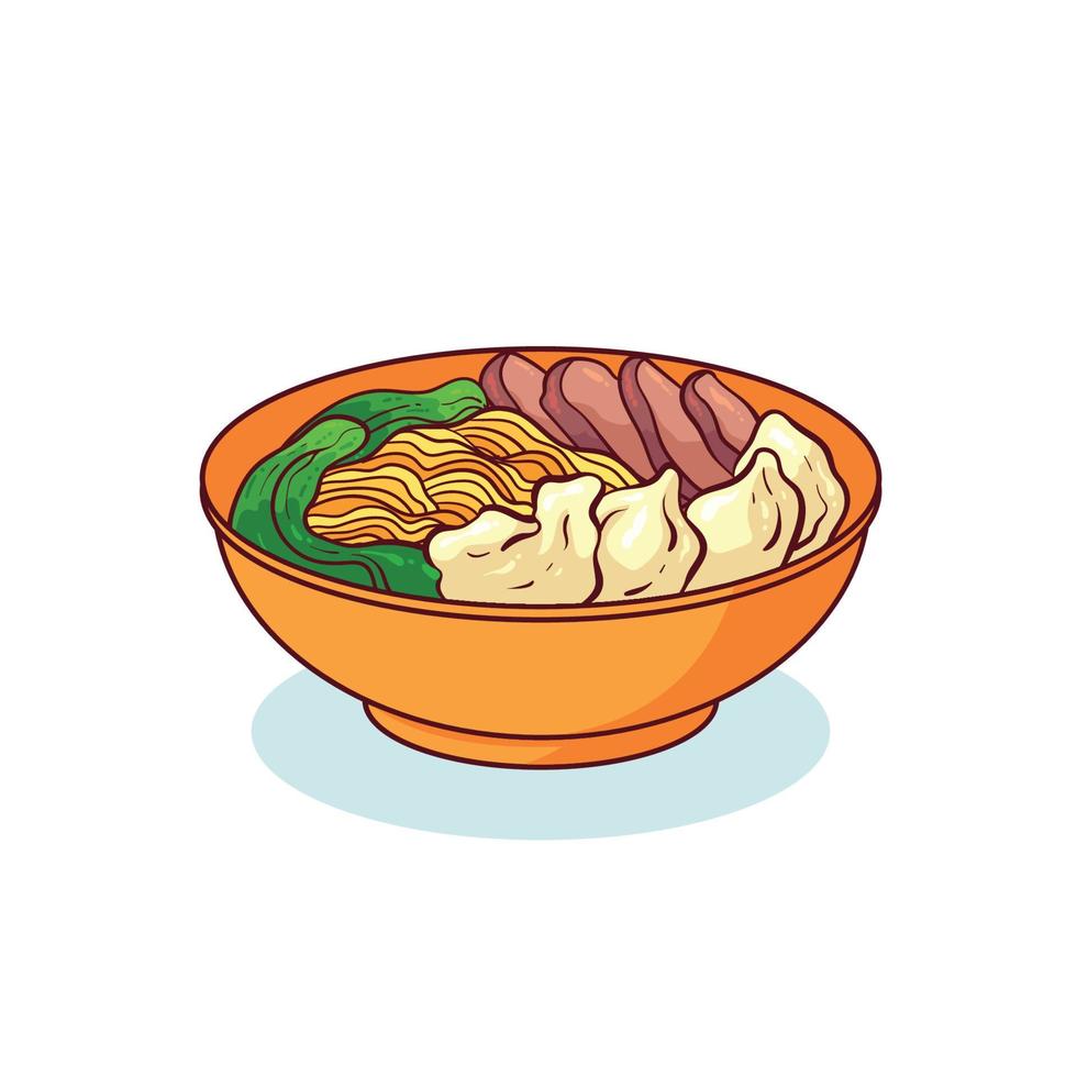 hand- getrokken wonton noodle soep vector