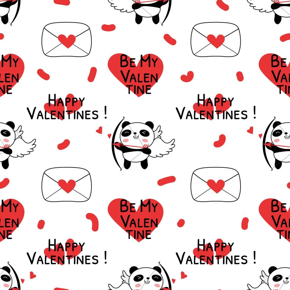 naadloos patroon met valentijnsdag dag panda cupido's vector illustratie