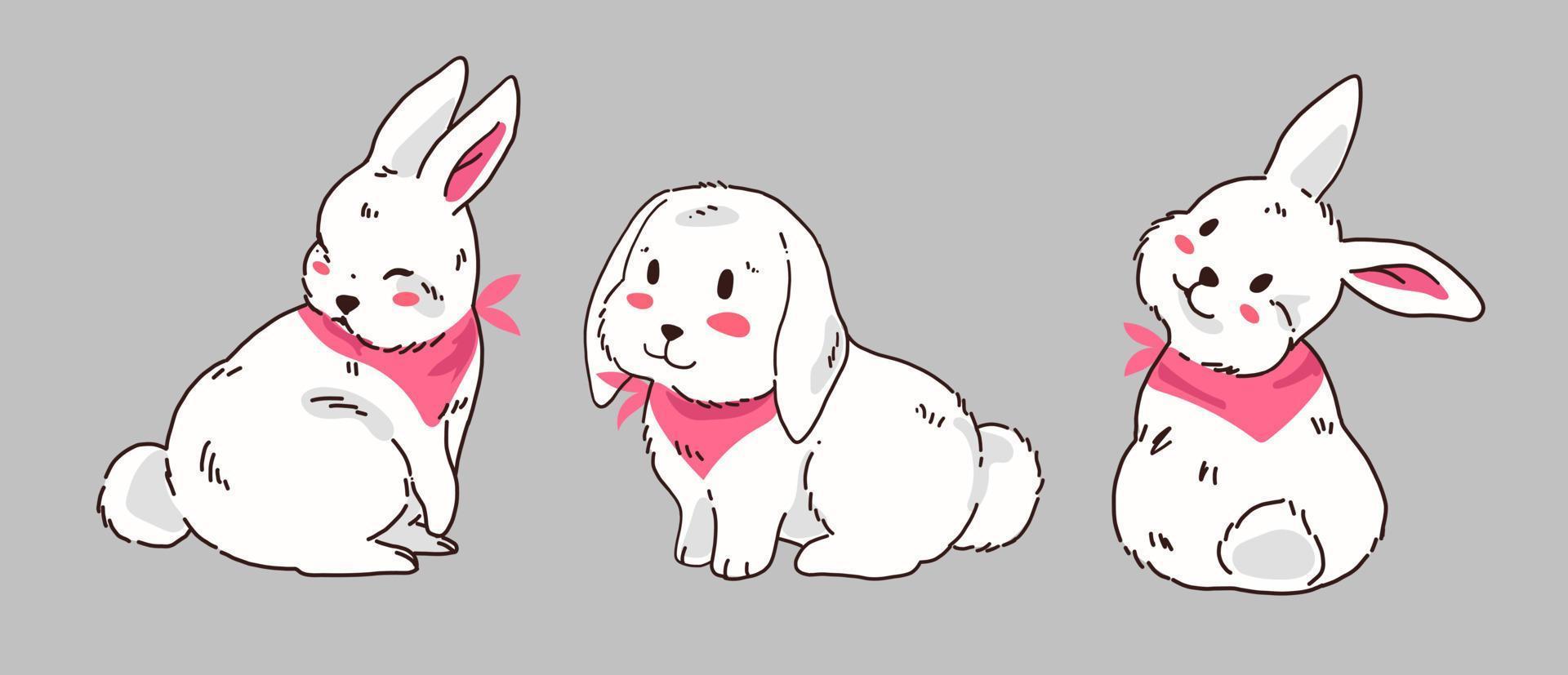 reeks van schattig wit konijn konijn dier. gelukkig nieuw jaar 2023 jaar van de konijn vector. verzameling van wit konijn met roze sjaal tekenfilm vector