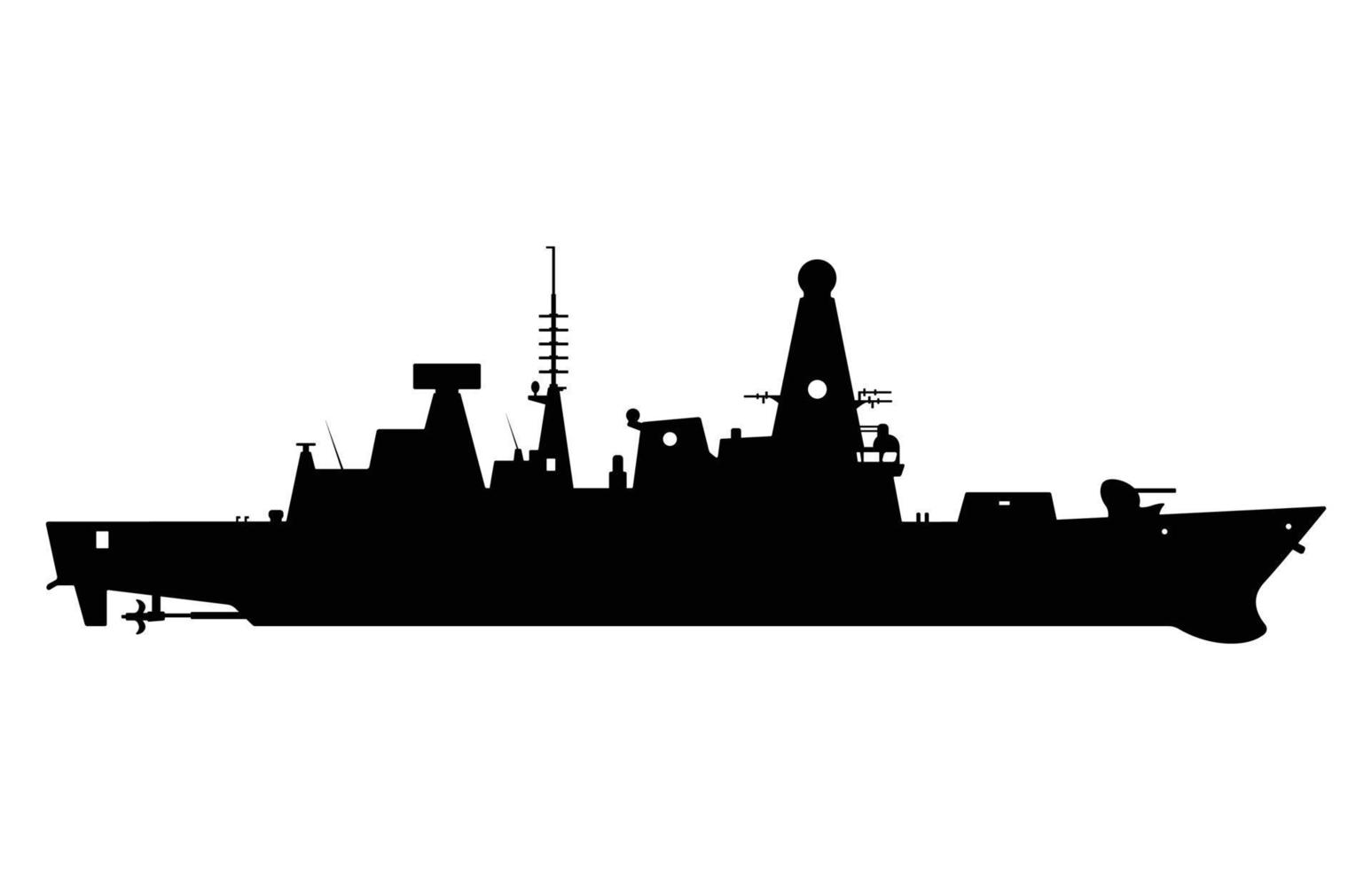 leger torpedojager oorlogsschip vaartuig silhouet, leger slagschip illustratie vector