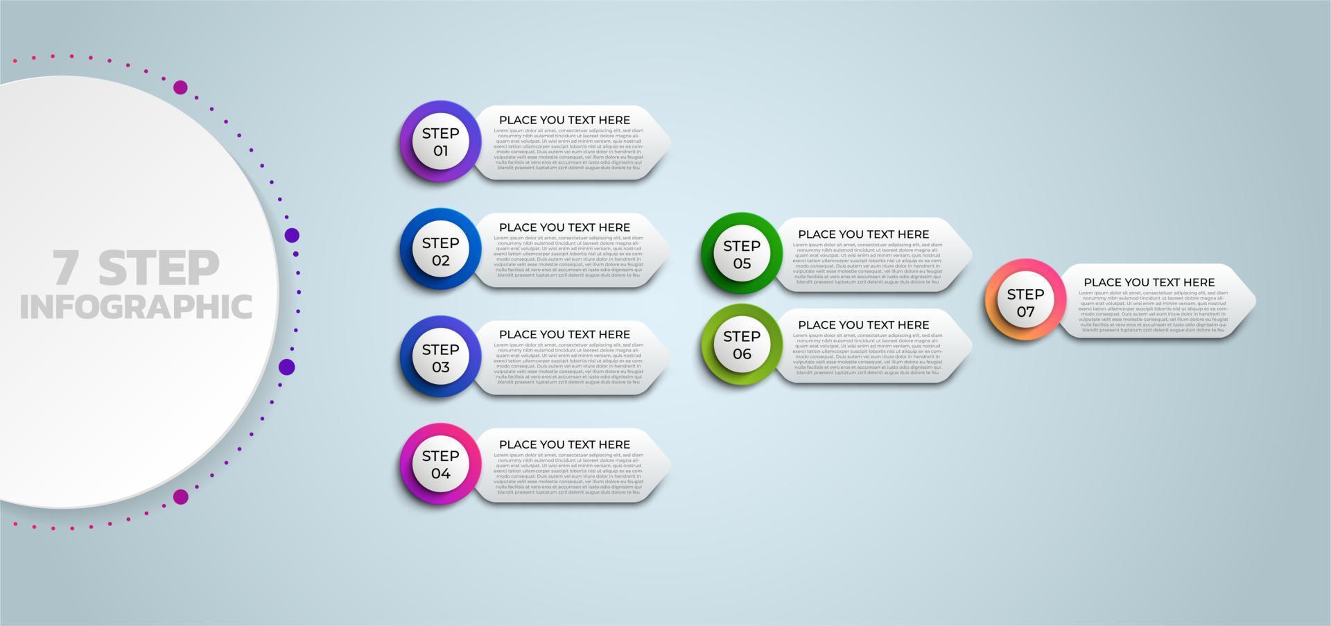 vector pijlen infografisch, diagram grafiek, diagram presentatie. bedrijf vooruitgang concept met 7 opties, onderdelen, stappen, processen. prestatie en succes lagen