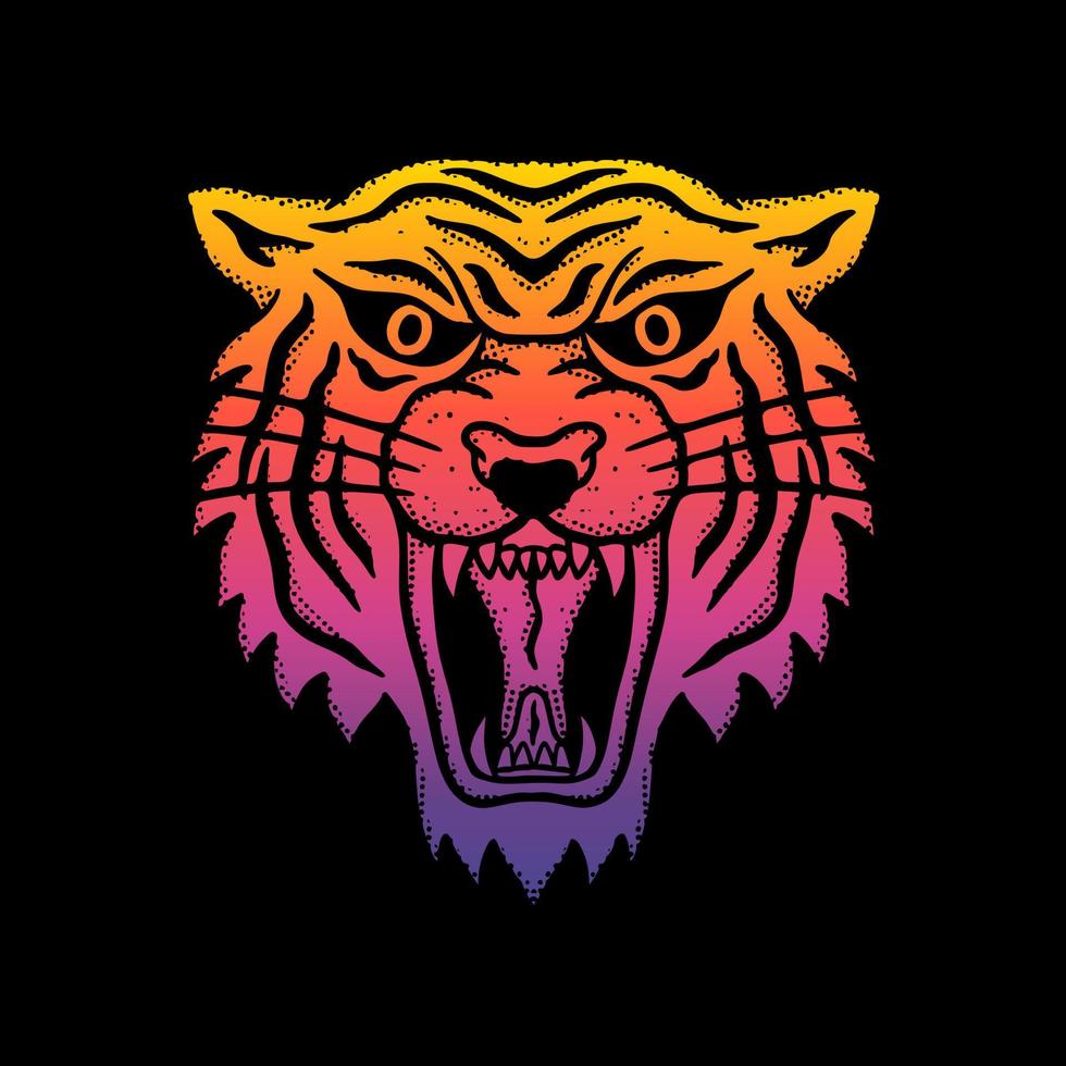 tijger hoofd kunst illustratie hand- getrokken helling kleurrijk vector voor sticker, poster enz