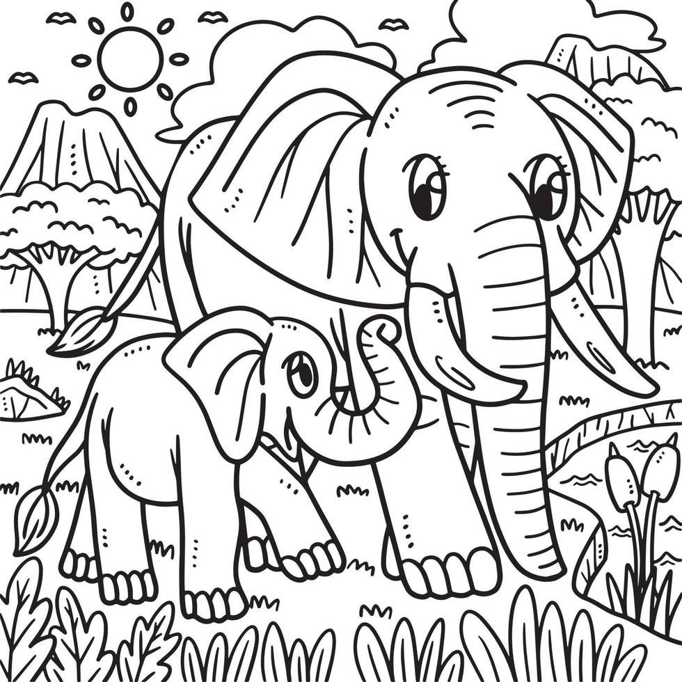 moeder olifant en baby olifant kleur bladzijde vector