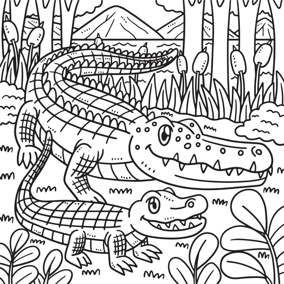 moeder krokodil en hatchling kleur bladzijde vector