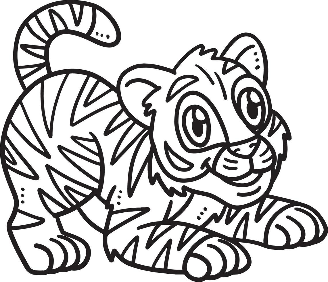 baby tijger geïsoleerd kleur bladzijde voor kinderen vector