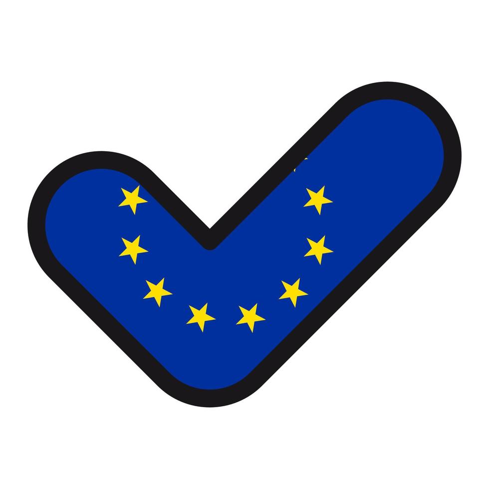 vlag van Europese unie, EU in de vorm van controleren markering, vector teken goedkeuring, symbool van verkiezingen, stemmen.