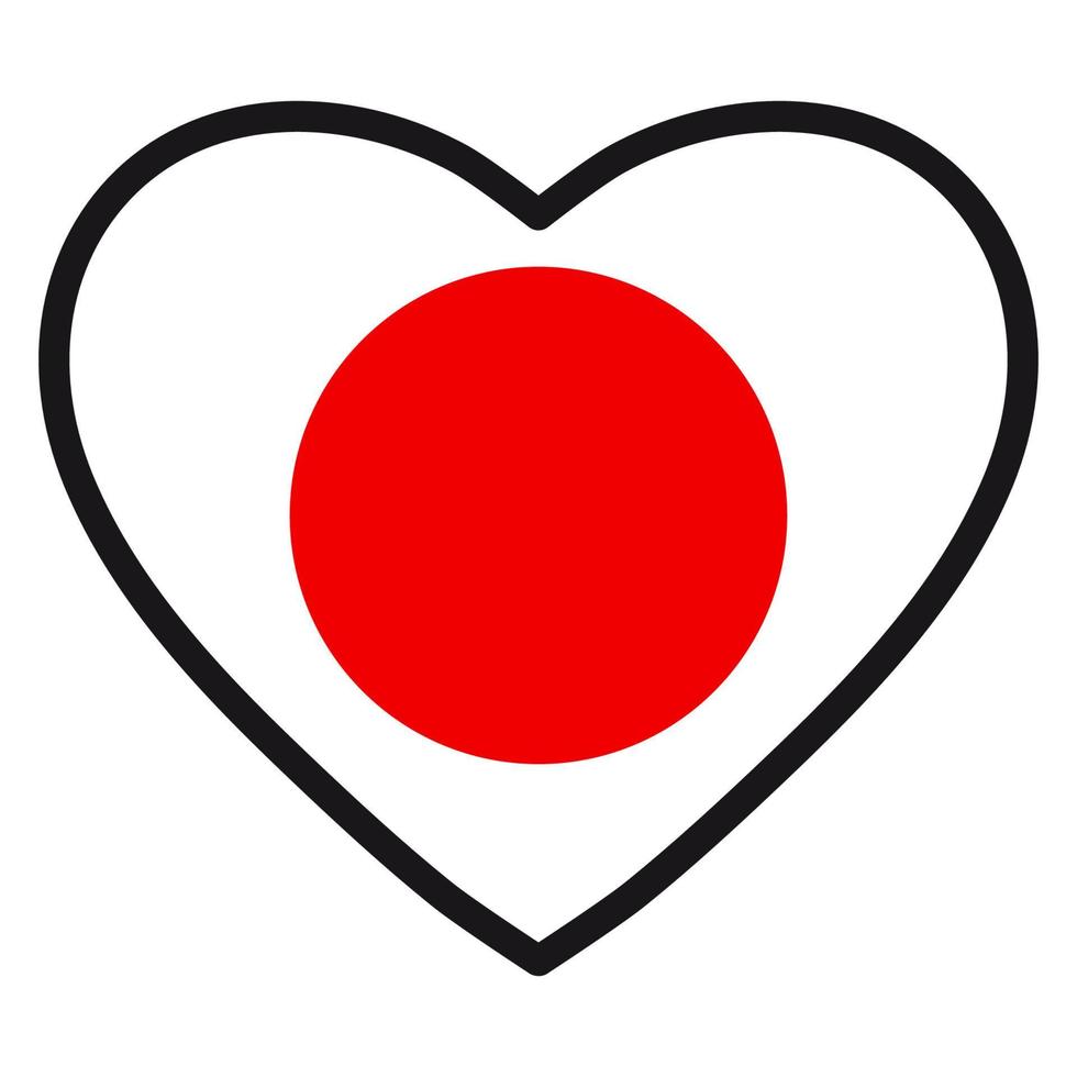 vlag van Japan in de vorm van hart met contrasterend contour, symbool van liefde voor zijn land, patriottisme, icoon voor onafhankelijkheid dag. vector