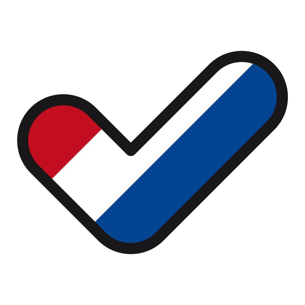 vlag van Nederland in de vorm van controleren markering, vector teken goedkeuring, symbool van verkiezingen, stemmen.