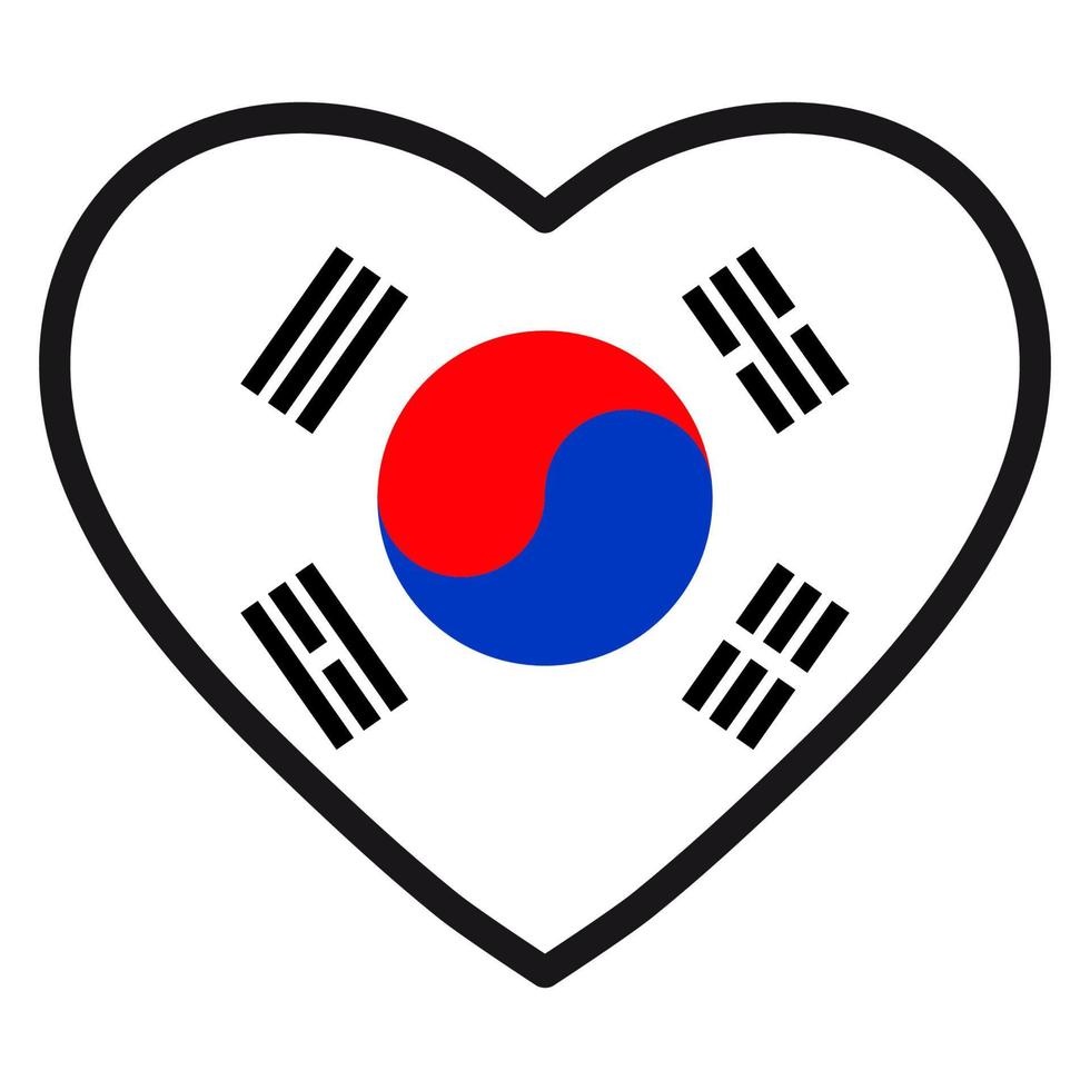 vlag van zuiden Korea in de vorm van hart met contrasterend contour, symbool van liefde voor zijn land, patriottisme, icoon voor onafhankelijkheid dag. vector