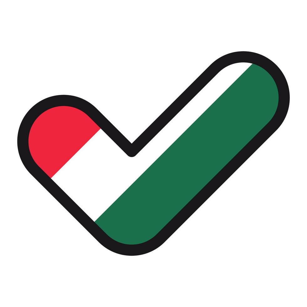 vlag van Hongarije in de vorm van controleren markering, vector teken goedkeuring, symbool van verkiezingen, stemmen.
