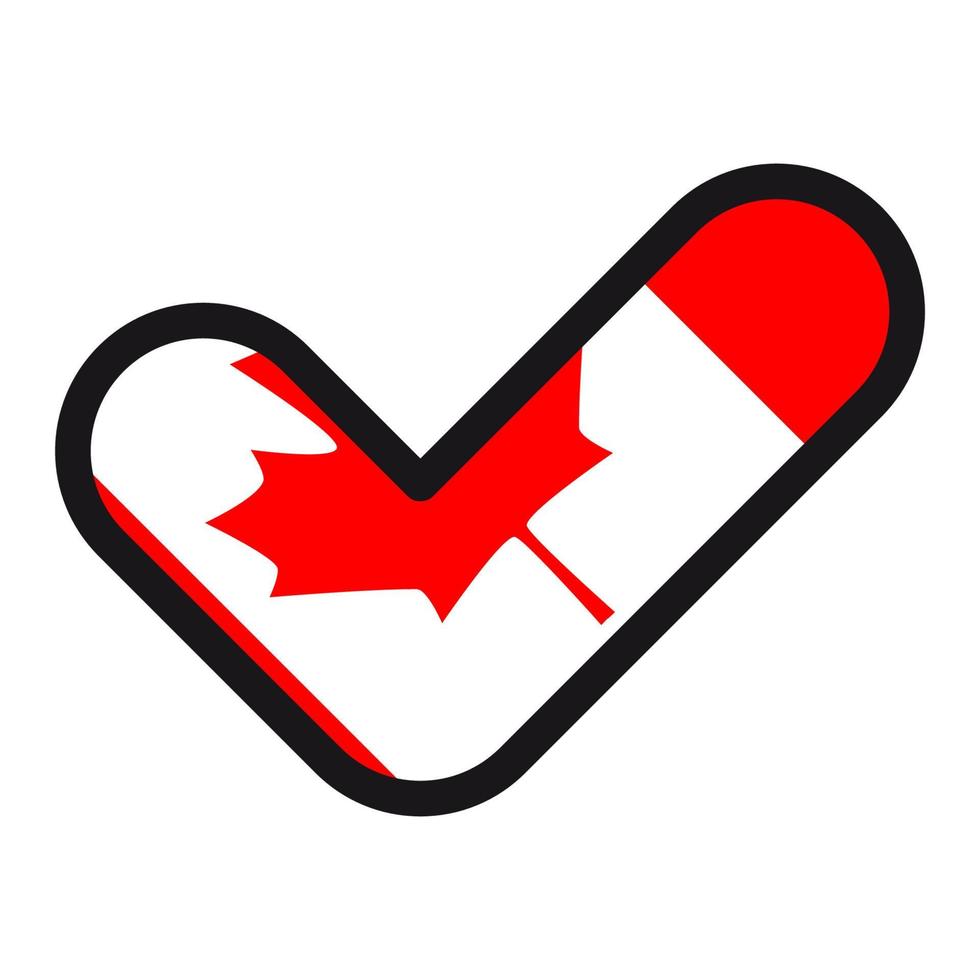 vlag van Canada in de vorm van controleren markering, vector teken goedkeuring, symbool van verkiezingen, stemmen.