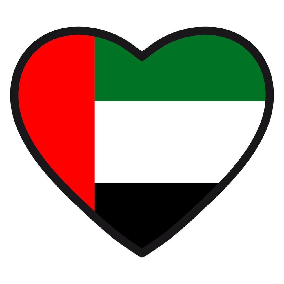 vlag van uae in de vorm van hart met contrasterend contour, symbool van liefde voor zijn land, patriottisme, icoon voor onafhankelijkheid dag. vector