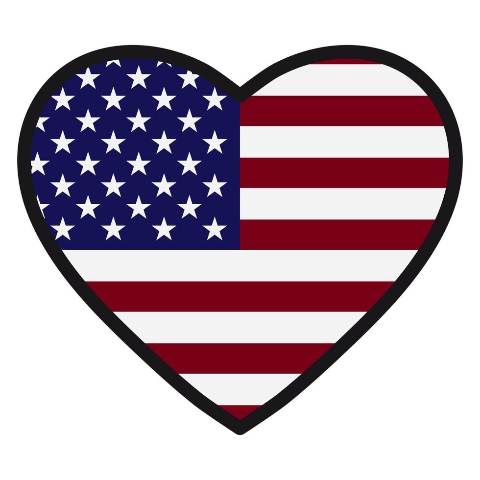 vlag van Amerika in de vorm van hart met contrasterend contour, symbool van liefde voor zijn land, patriottisme, icoon voor onafhankelijkheid dag. vector
