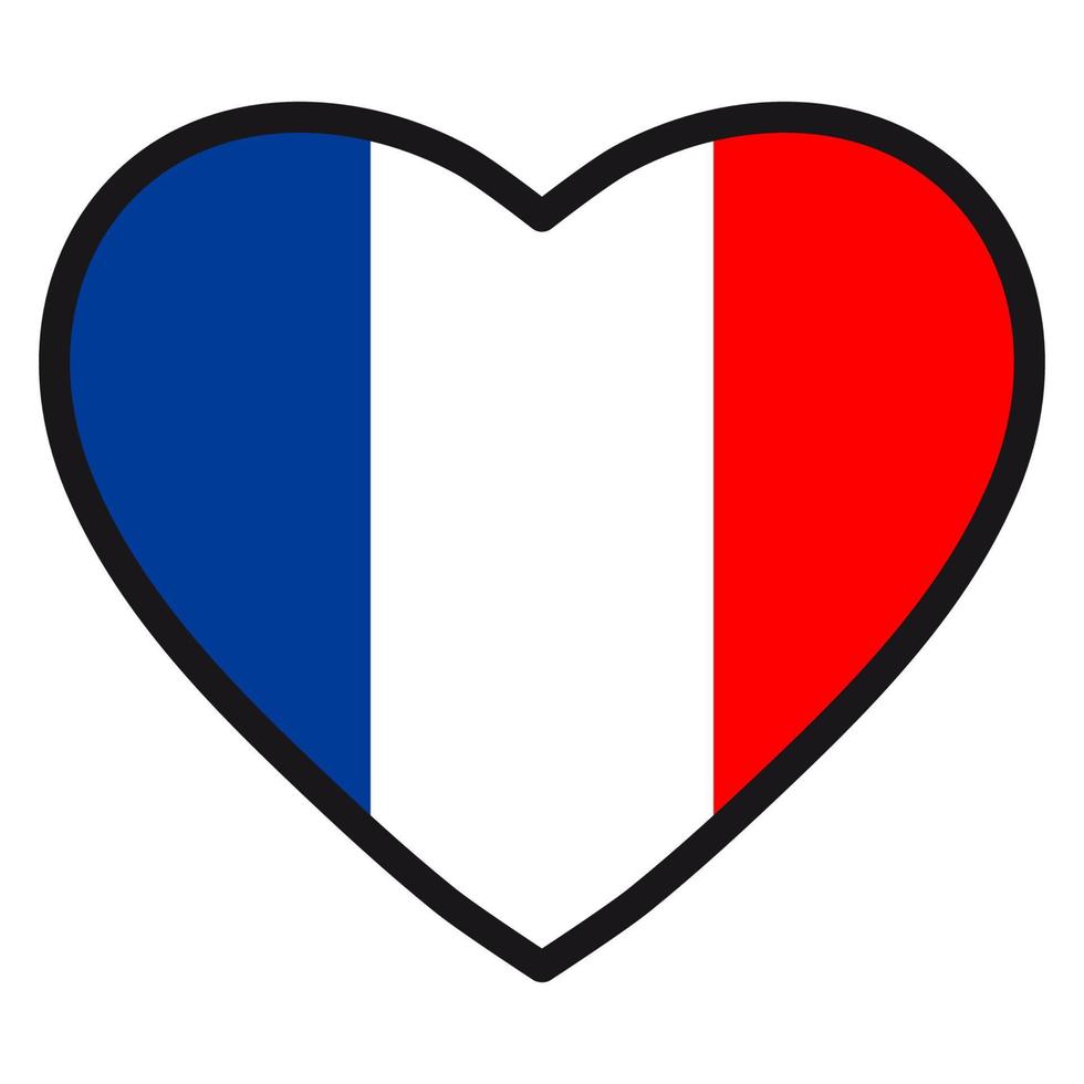 vlag van Frankrijk in de vorm van hart met contrasterend contour, symbool van liefde voor zijn land, patriottisme, icoon voor onafhankelijkheid dag. vector
