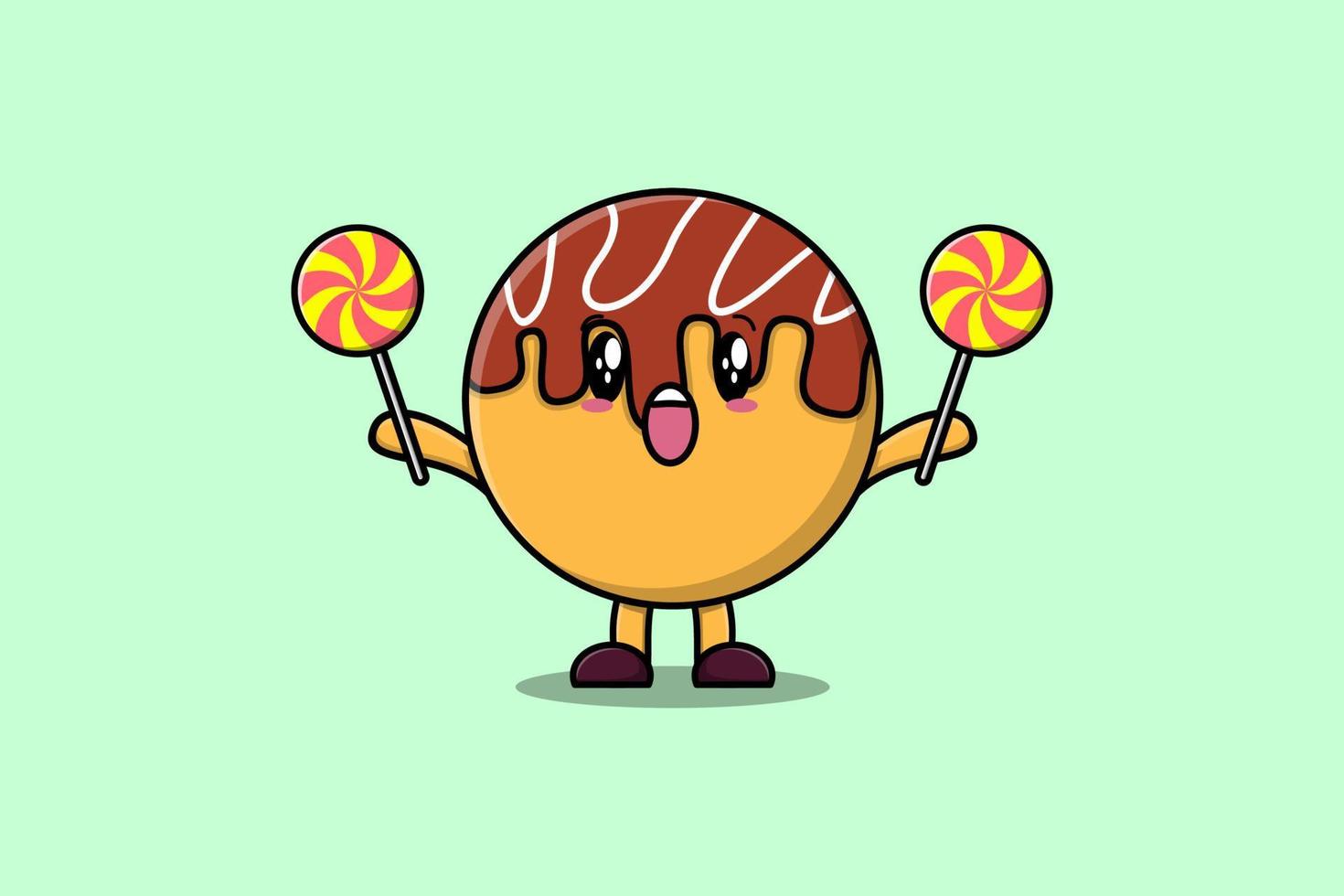 schattig tekenfilm takoyaki Holding lolly snoep vector