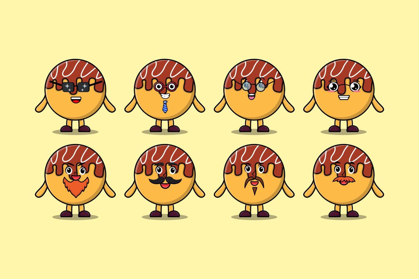 reeks kawaii takoyaki tekenfilm karakter uitdrukkingen vector