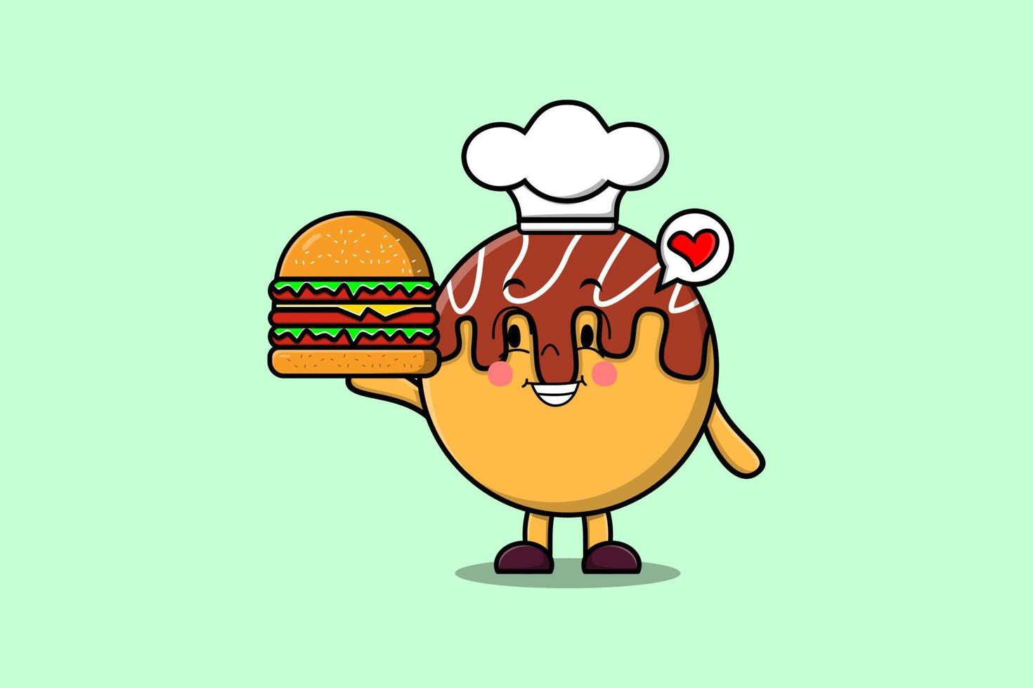 schattig tekenfilm takoyaki chef karakter houden hamburger vector