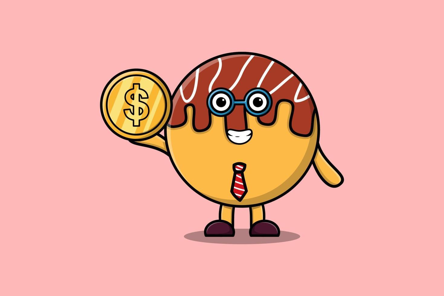 tekenfilm takoyaki zakenman Holding goud munt vector
